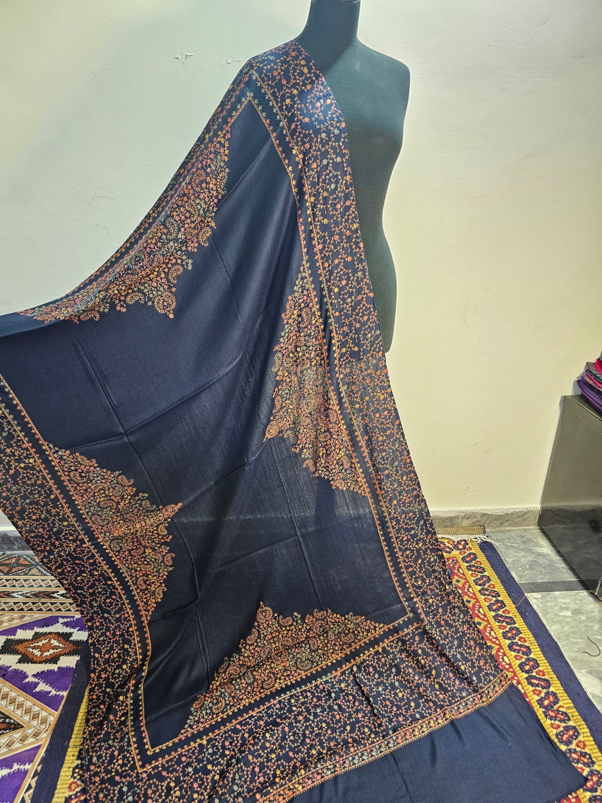 Blue Kashmiri Kacha Tanka 3PC Suit