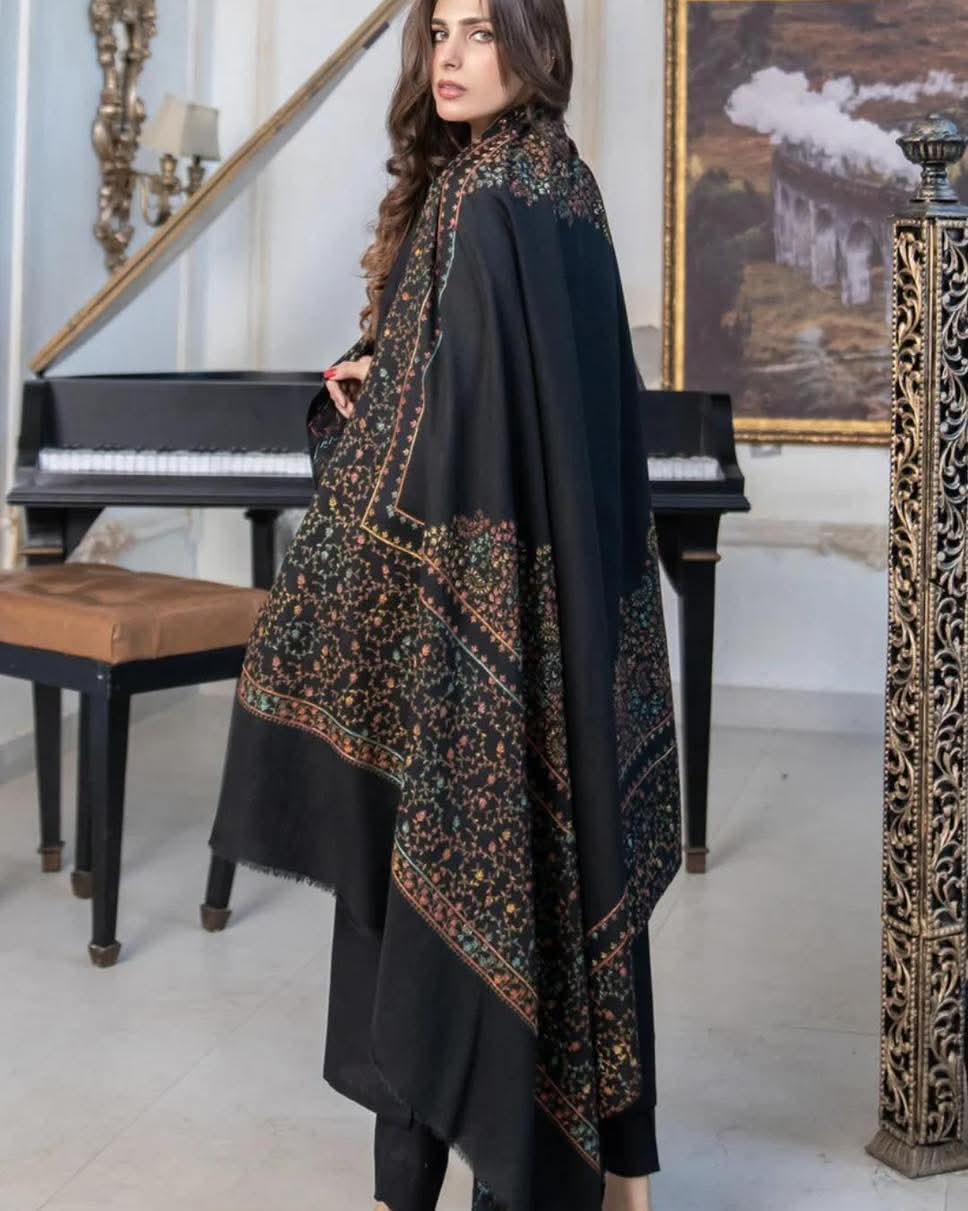 Black Kashmiri Kacha Tanka 3PC Suit