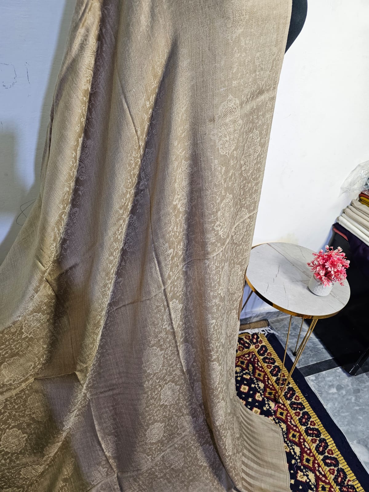 Skin Beige Light Khaki Big Kani Pashmina Shawl