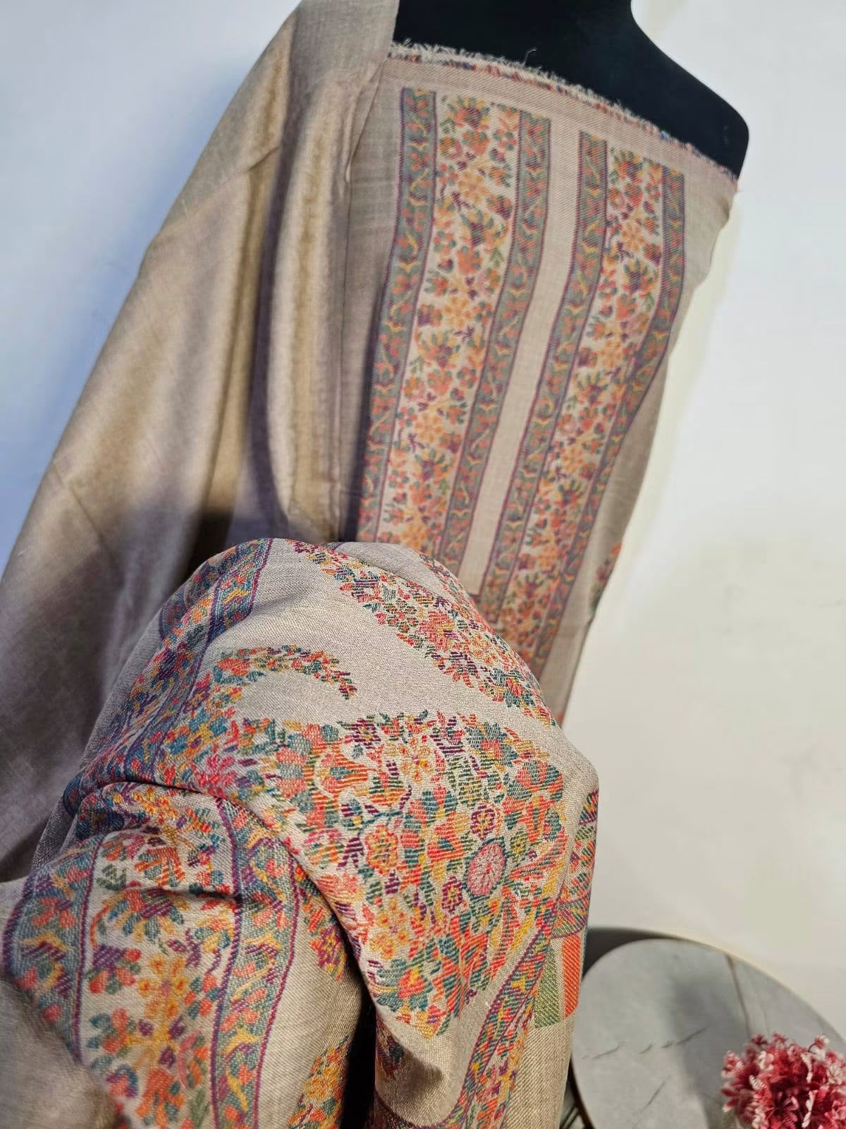 Sophisticated Beige Kani Pashmina Suit