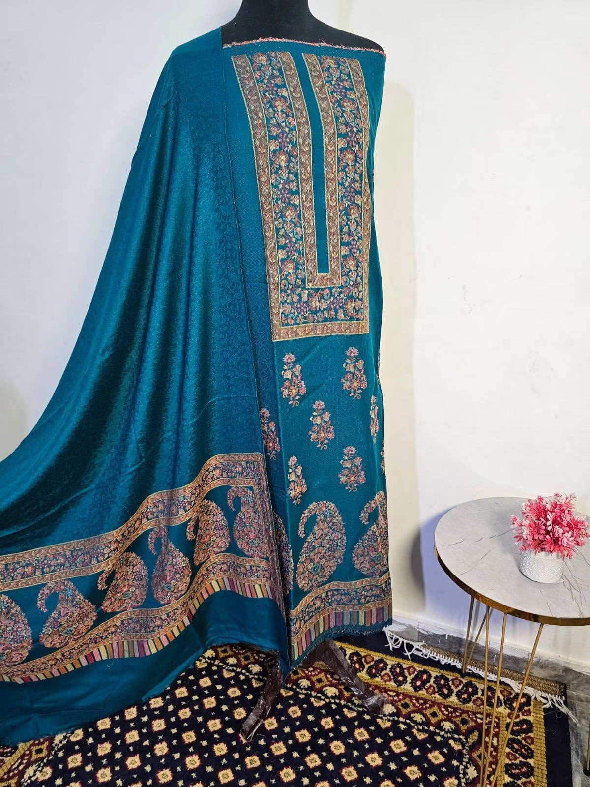 Elegant Teal Zinc Kani Pashmina Suit