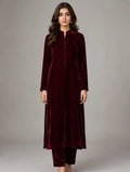 Deep Mehroon Premium Plain Velvet 2PC Suit