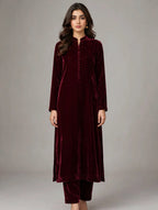 Deep Mehroon Premium Plain Velvet 2PC Suit