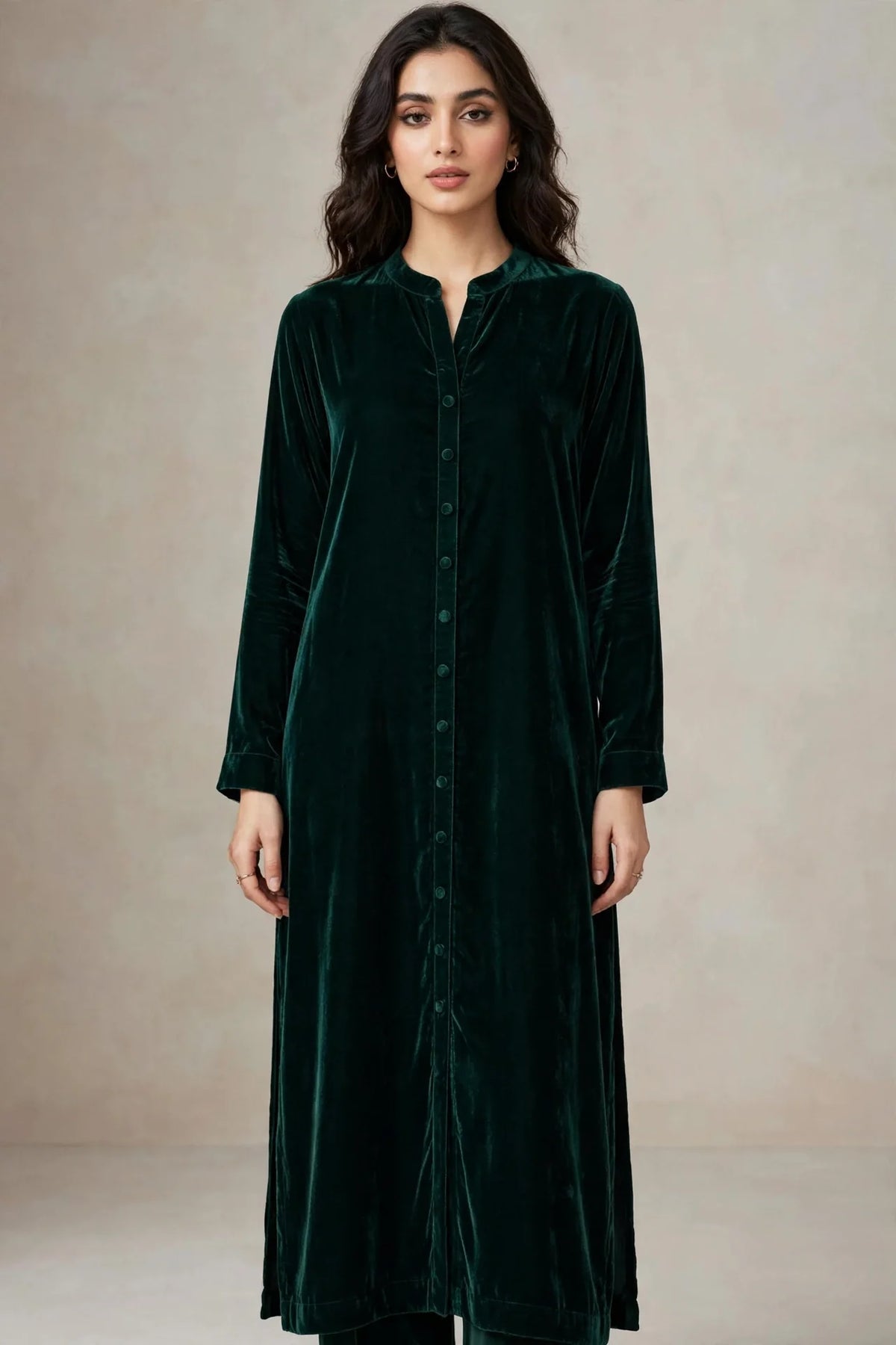Bottle Green Premium Plain Velvet 2PC Suit