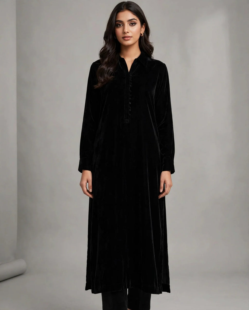 Black Premium Plain Velvet 2PC Suit