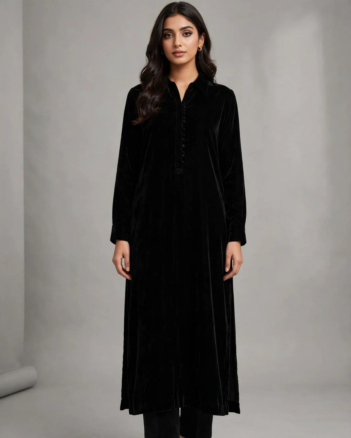 Black Premium Plain Velvet 2PC Suit