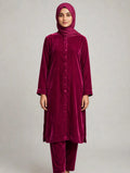 Shoking Pink Premium Plain Velvet 2PC Suit