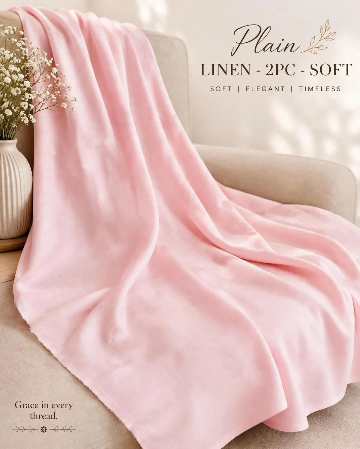 Pink Imported Plain Linen Unstitched 2PC Suit