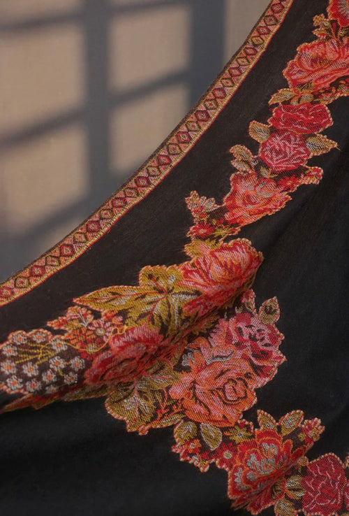Black Base Big Kani Pashmina Shawl