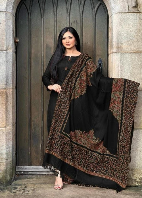 Black Kashmiri Kacha Tanka 3PC Suit