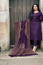 Brinjal Purple Kashmiri Kacha Tanka 3PC Suit