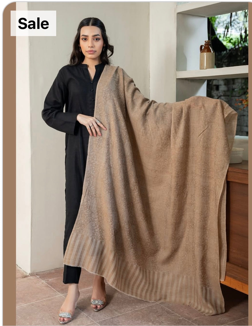 Skin Beige Light Khaki Big Kani Pashmina Shawl