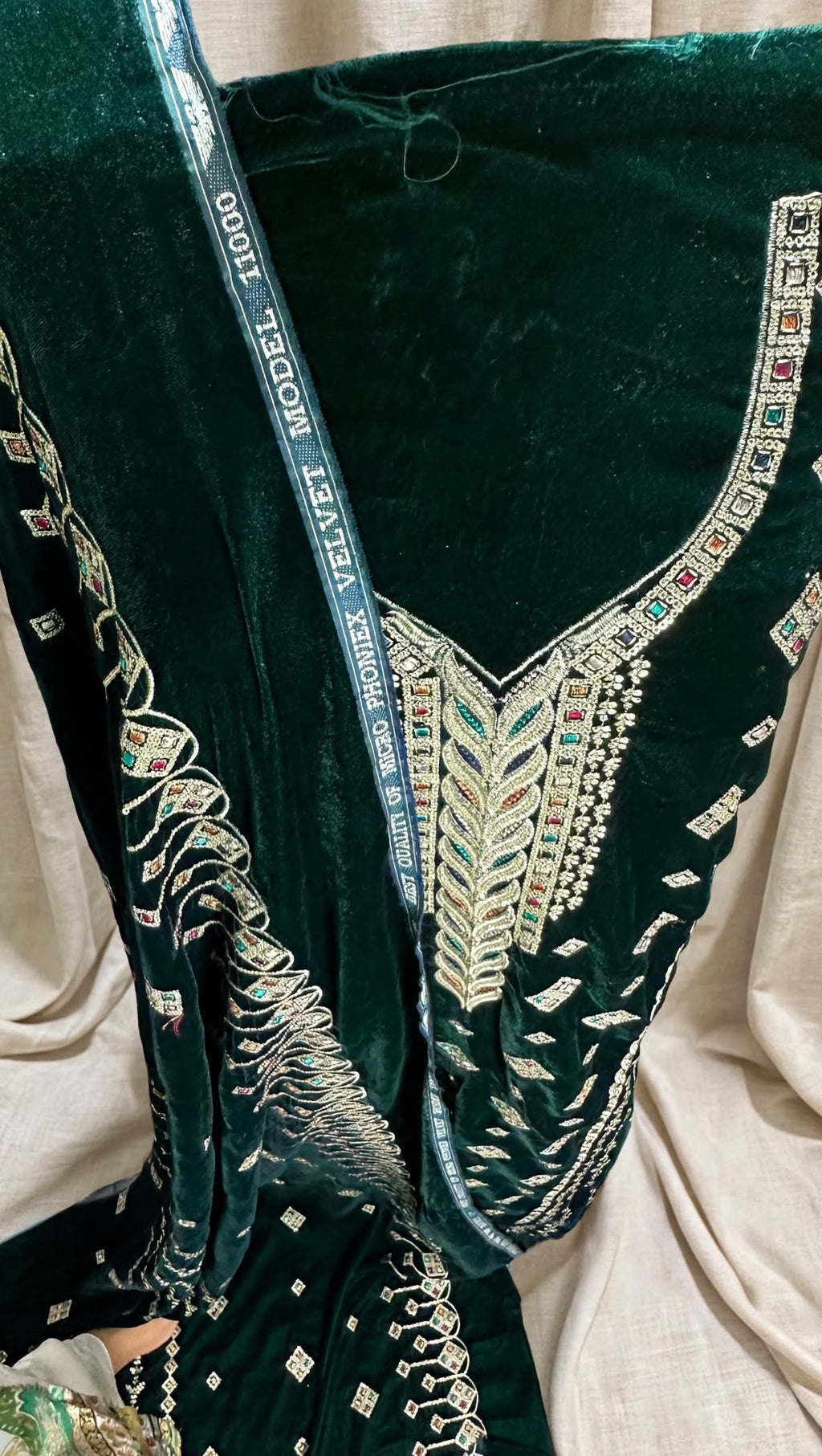 Bottle Green Velvet Embroidered 3-Piece Suit