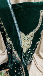 Bottle Green Velvet Embroidered 3-Piece Suit