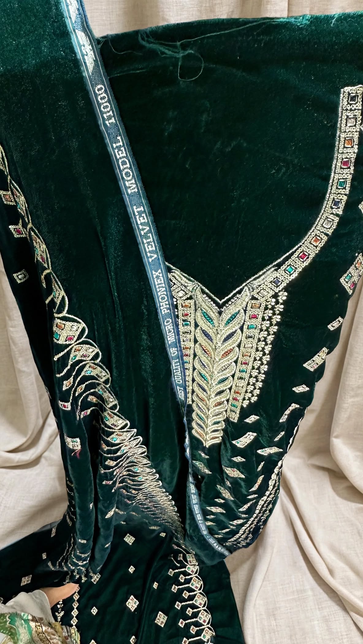 Bottle Green Velvet Embroidered 3-Piece Suit