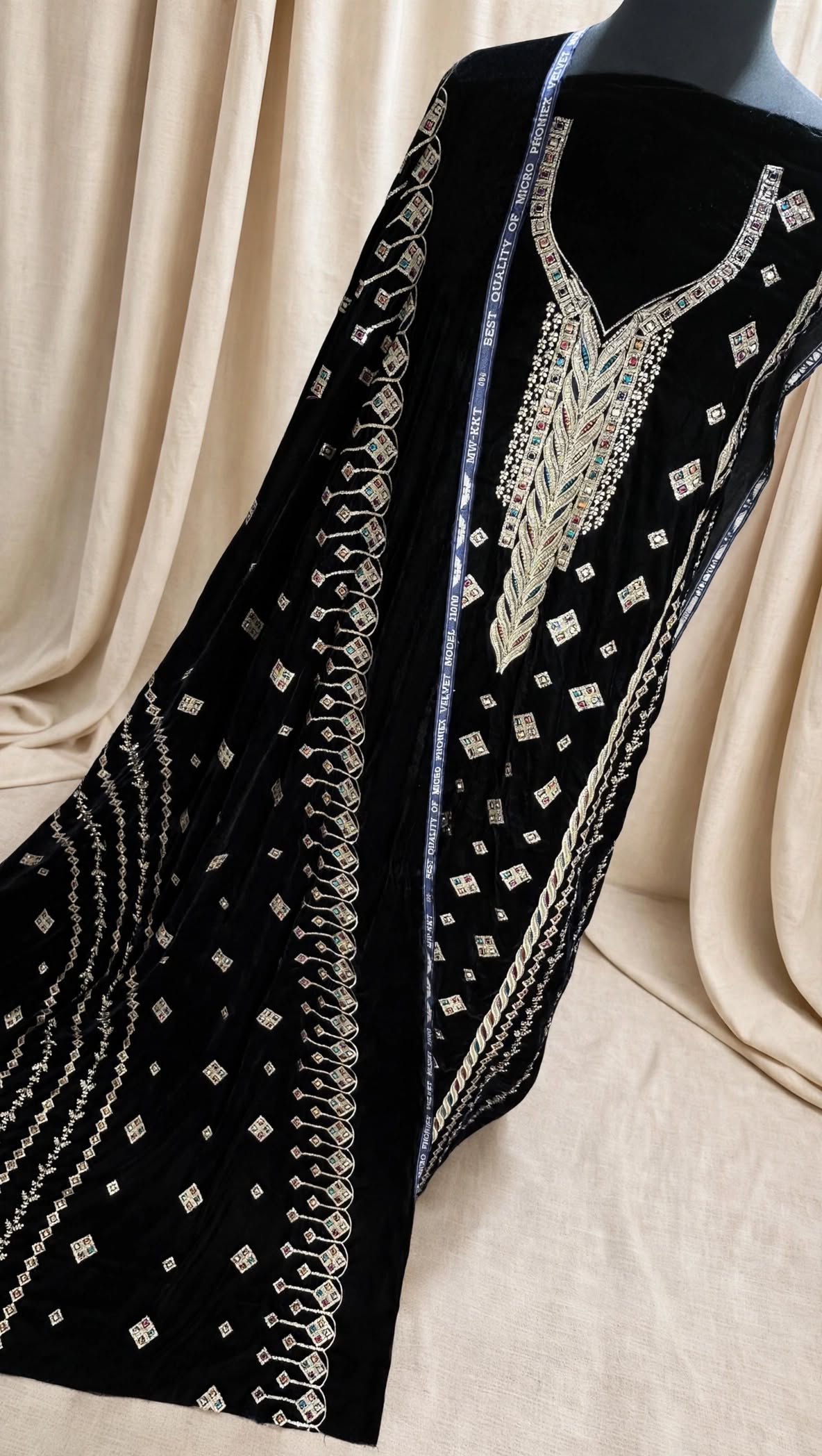 Black Velvet Embroidered 3-Piece Suit