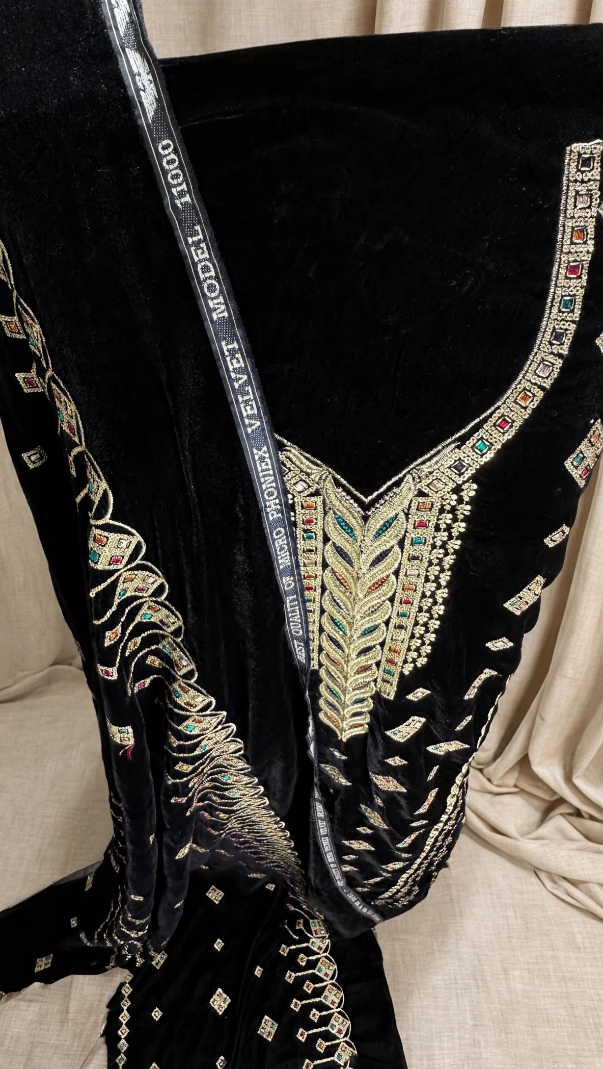 Black Velvet Embroidered 3-Piece Suit