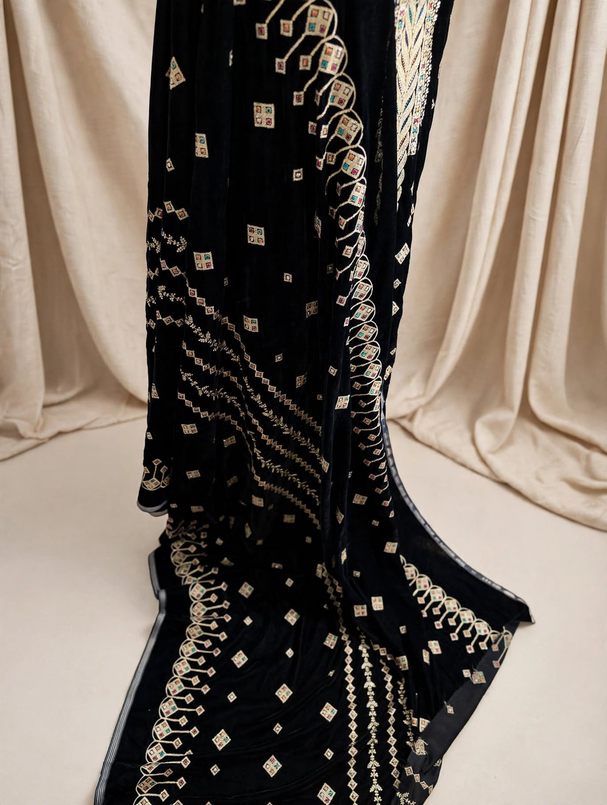Black Velvet Embroidered 3-Piece Suit
