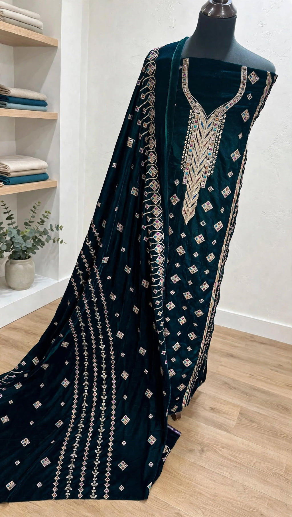 Zinc Velvet Embroidered 3-Piece Suit