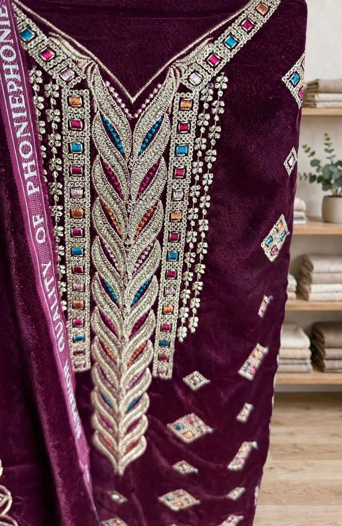 Deep Maroon Velvet Embroidered 3-Piece Suit