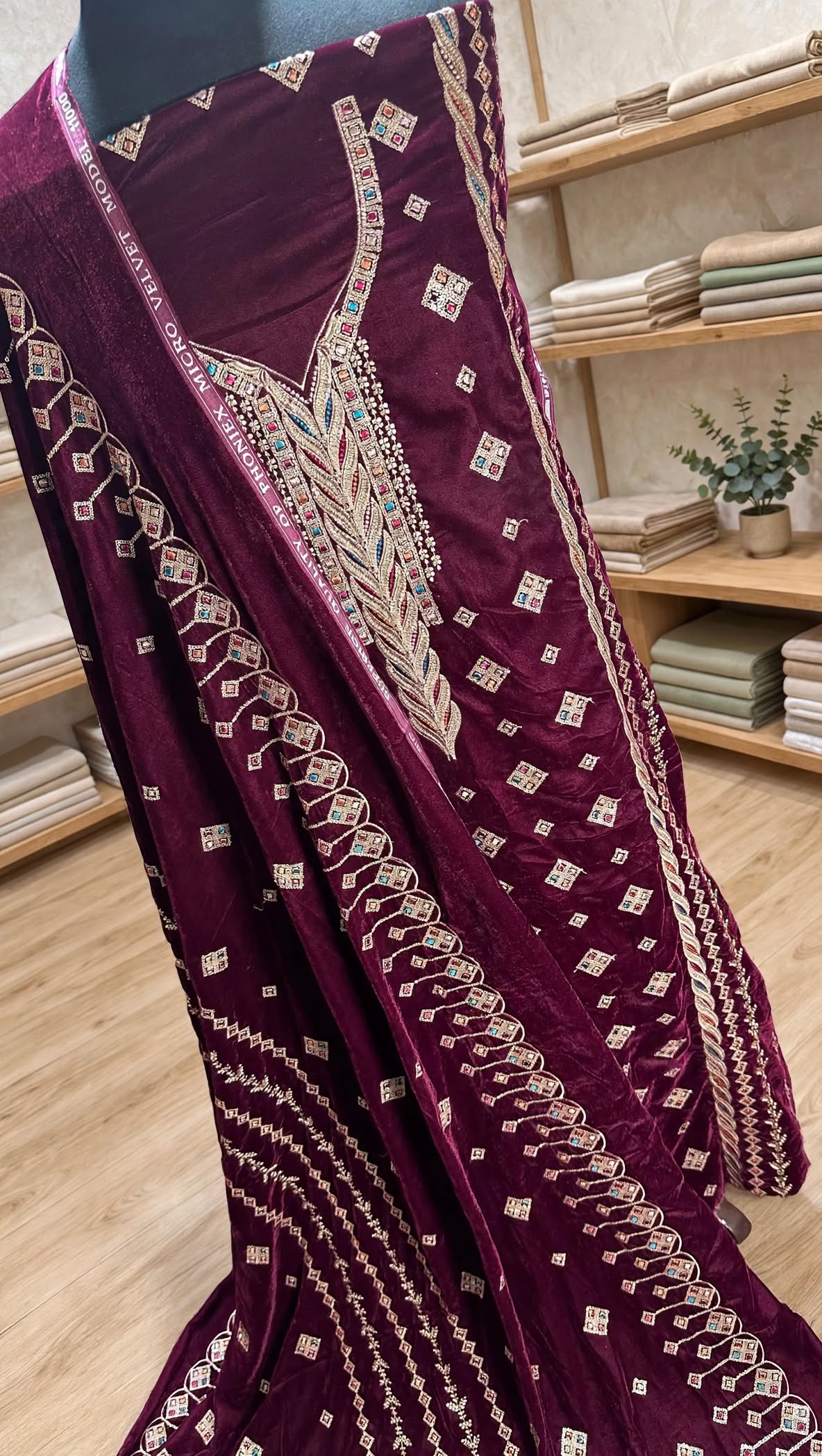 Deep Maroon Velvet Embroidered 3-Piece Suit