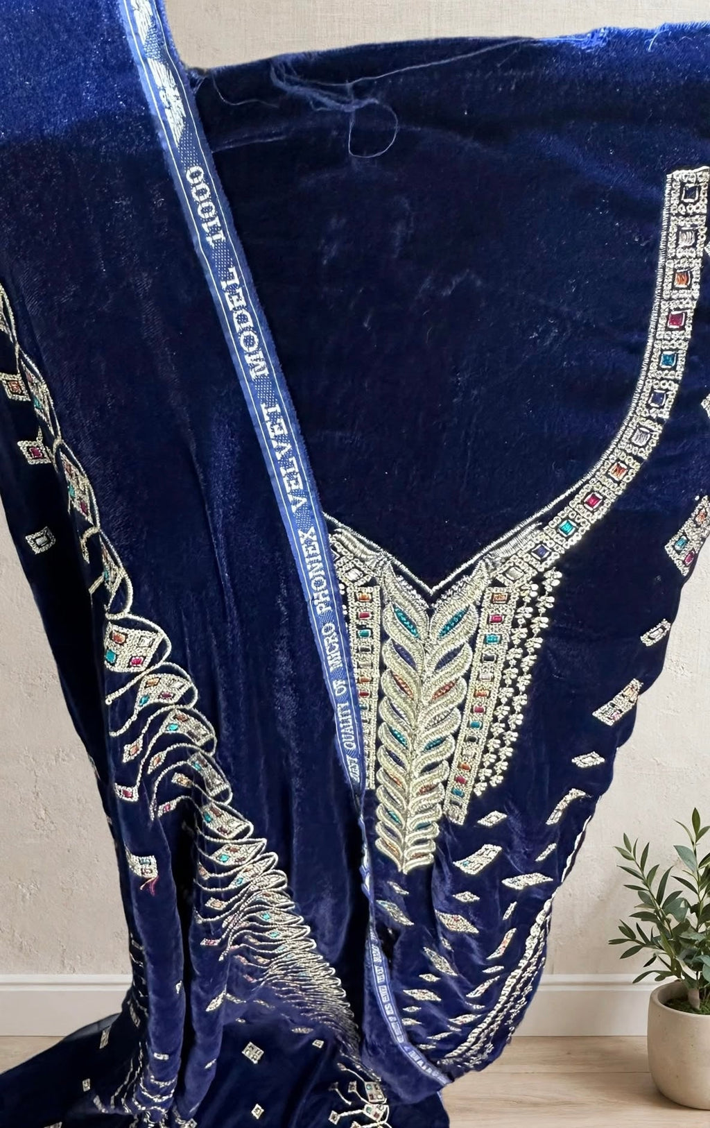 Premium Blue Velvet Embroidered 3-Piece Suit