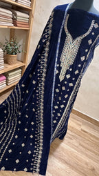 Premium Blue Velvet Embroidered 3-Piece Suit