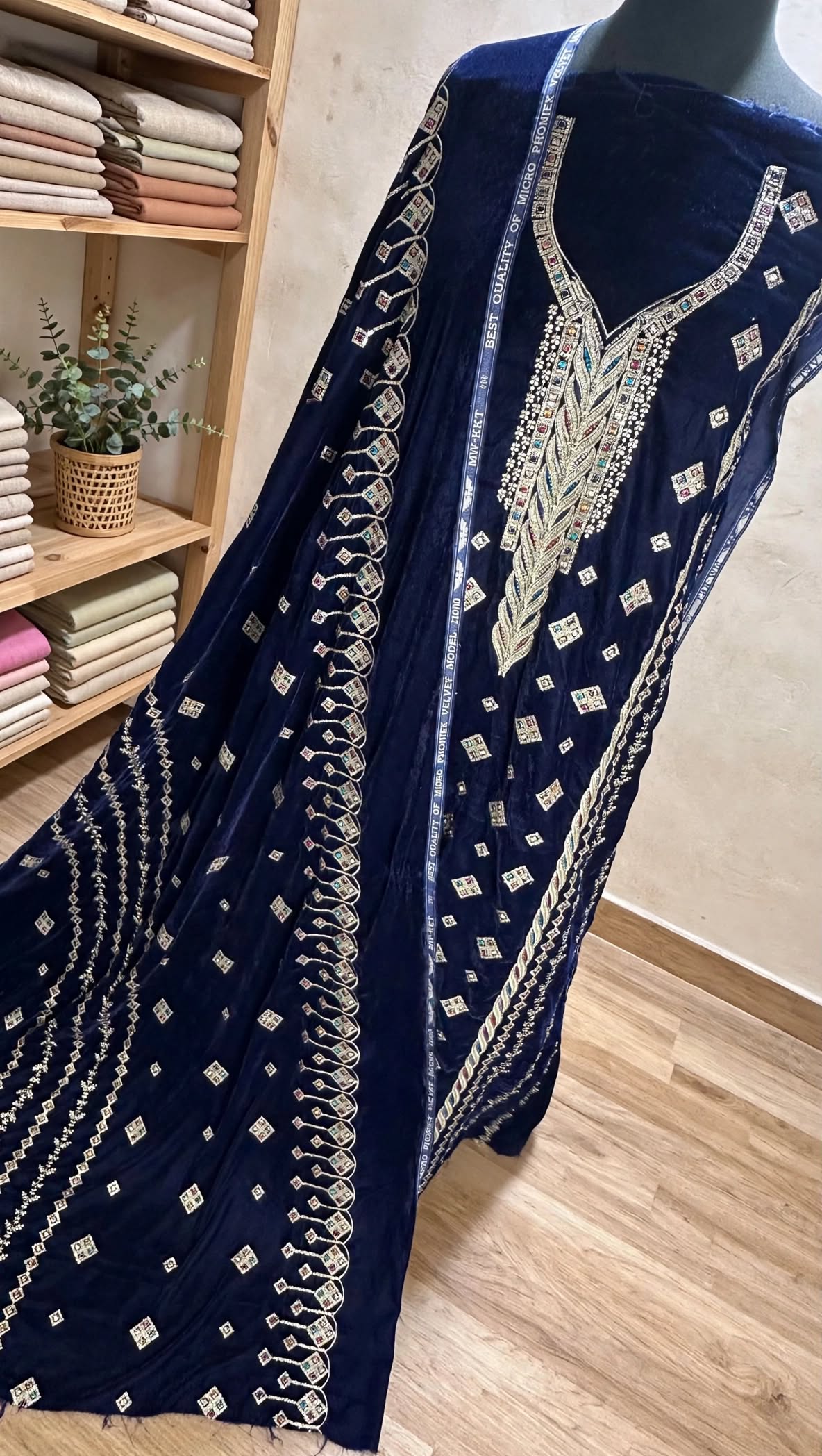 Premium Blue Velvet Embroidered 3-Piece Suit