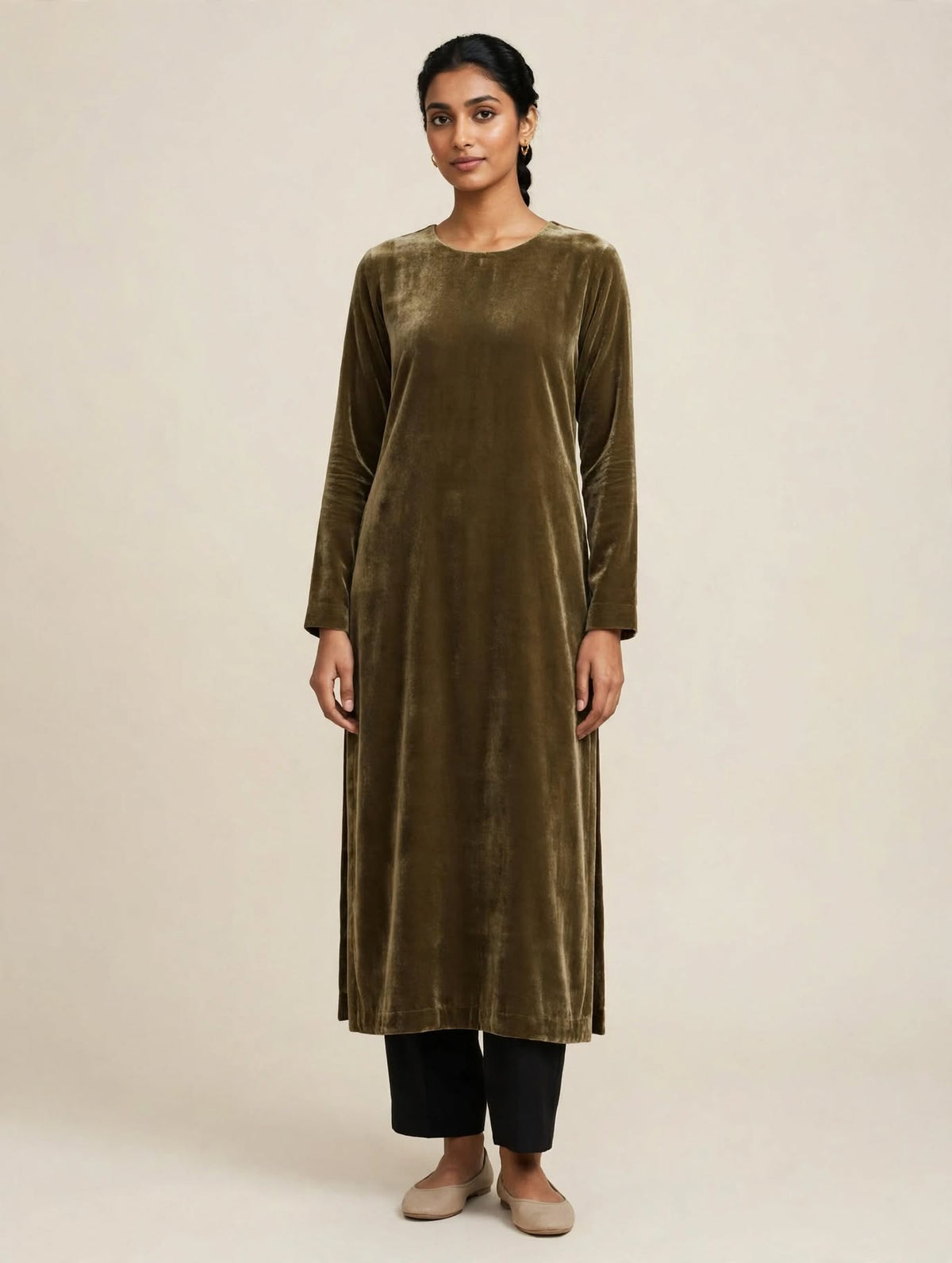 Mehandi Green Premium Plain Velvet 2PC Suit