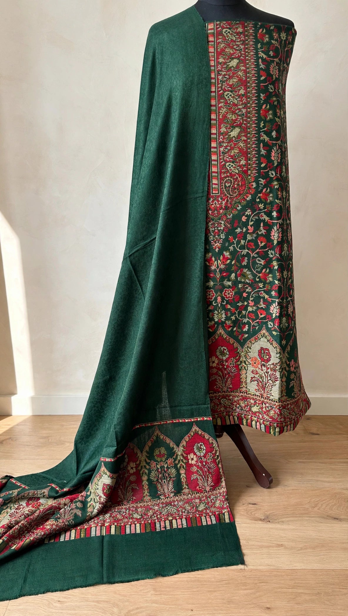3pc Unstitched Bottle Green Moonlight Pashmina Suit