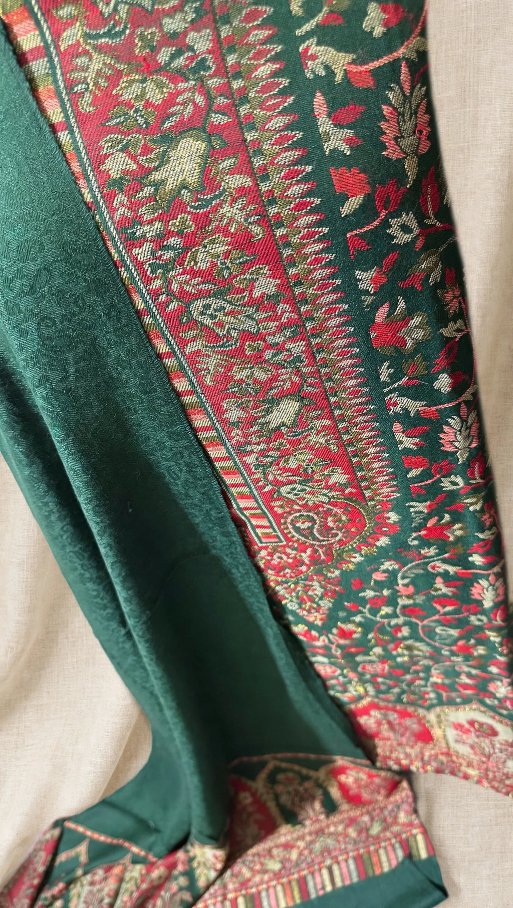 3pc Unstitched Bottle Green Moonlight Pashmina Suit