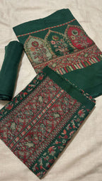 3pc Unstitched Bottle Green Moonlight Pashmina Suit