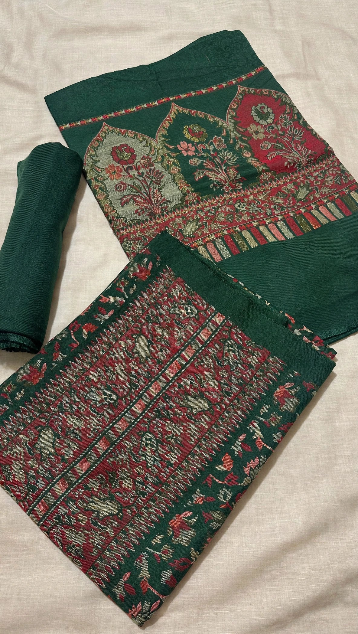 3pc Unstitched Bottle Green Moonlight Pashmina Suit