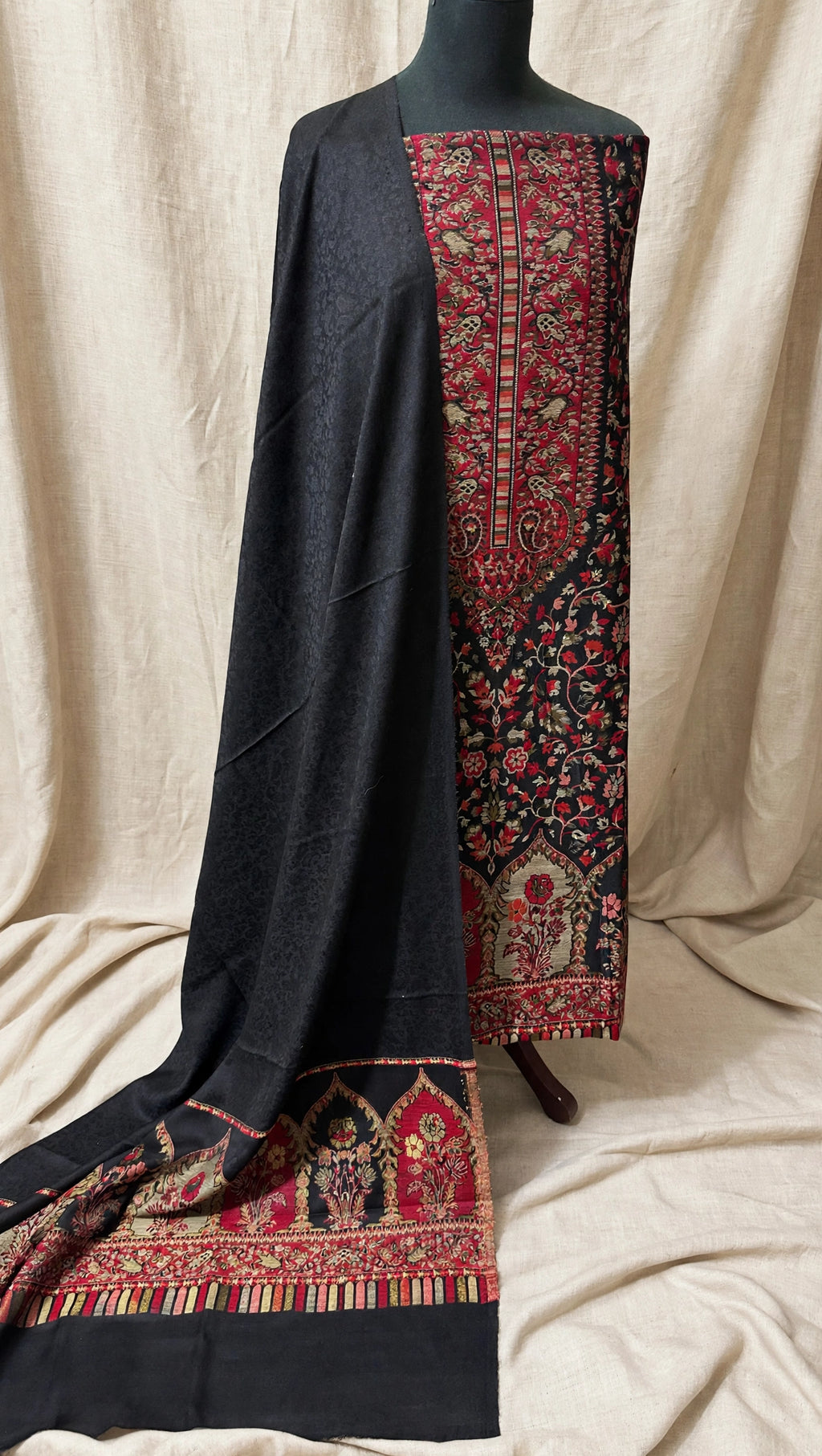 3pc Unstitched Black Moonlight Pashmina Suit
