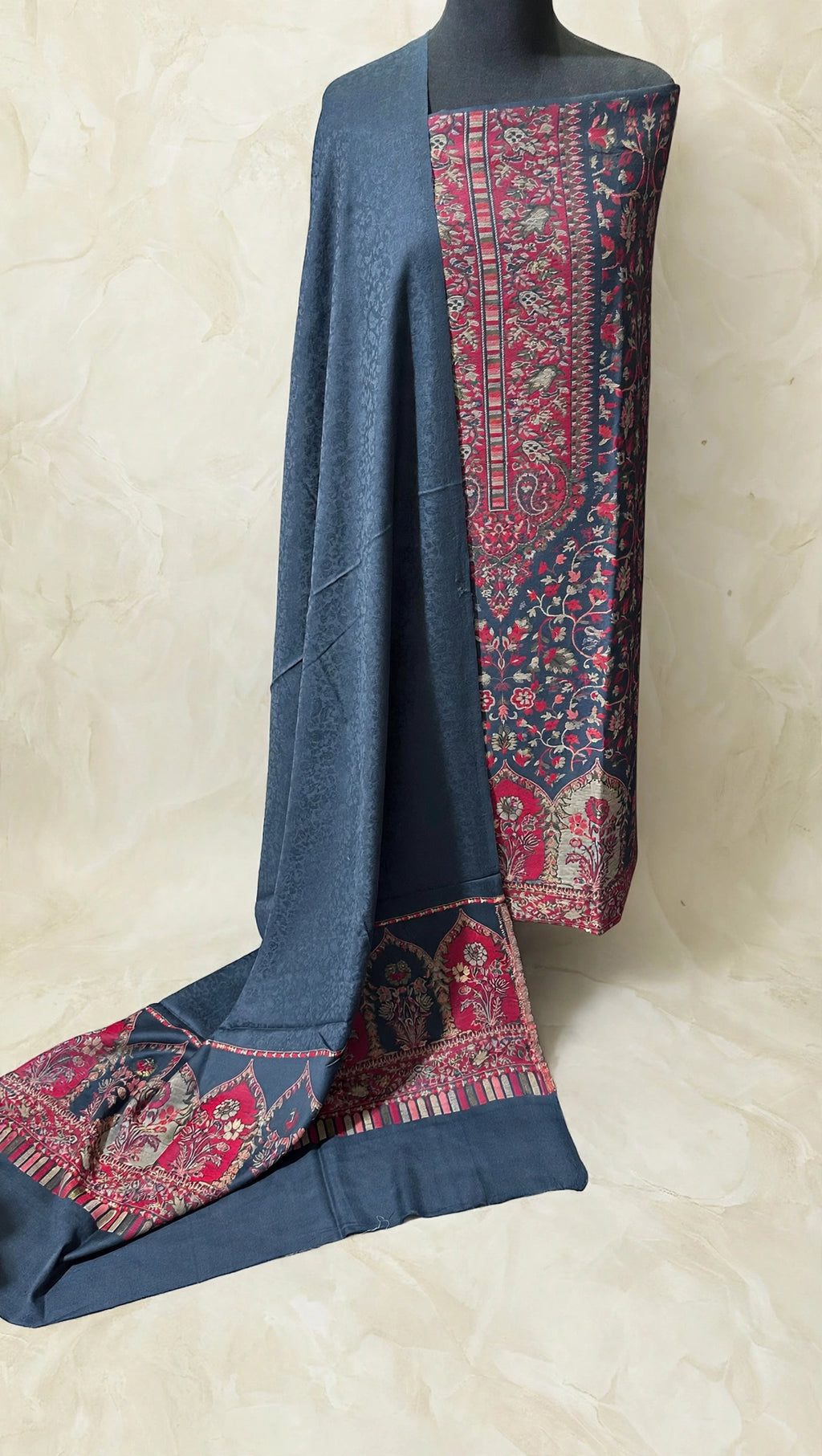 3pc Unstitched Bluish Grey Moonlight Pashmina Suit