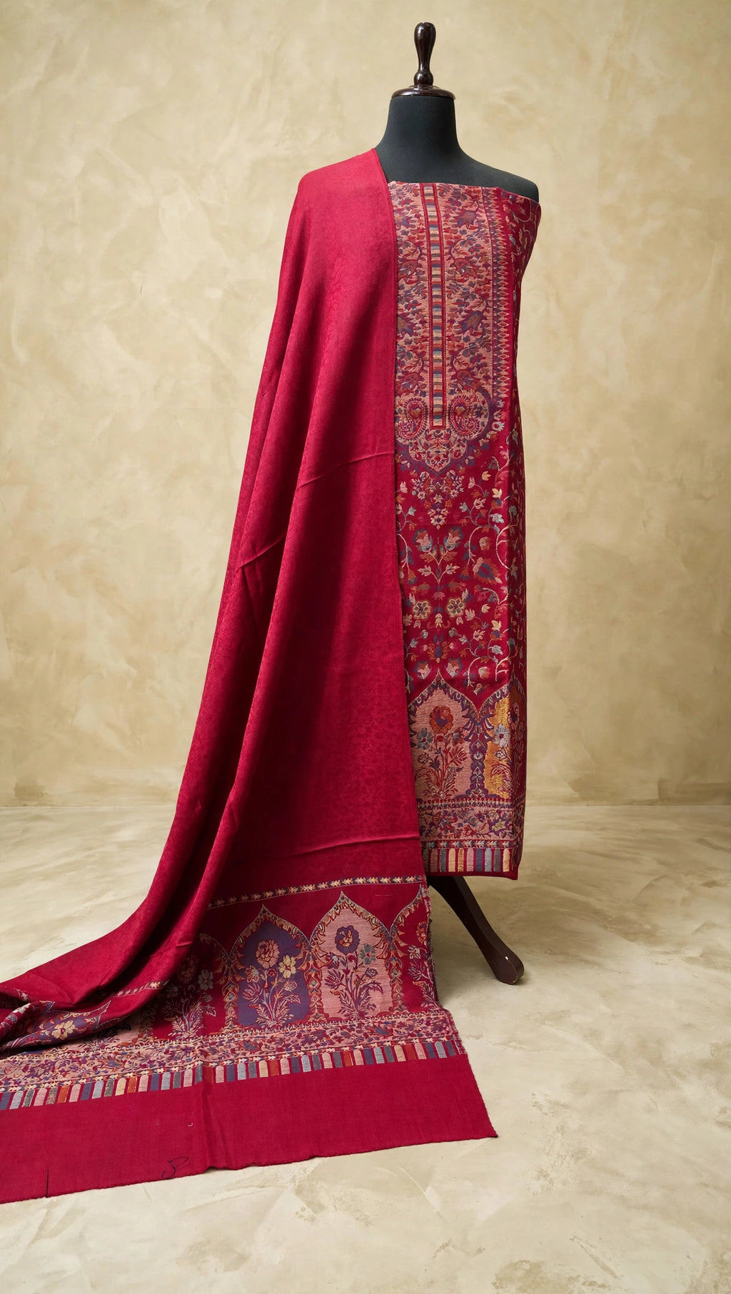 3pc Unstitched Mehroon Moonlight Pashmina Suit