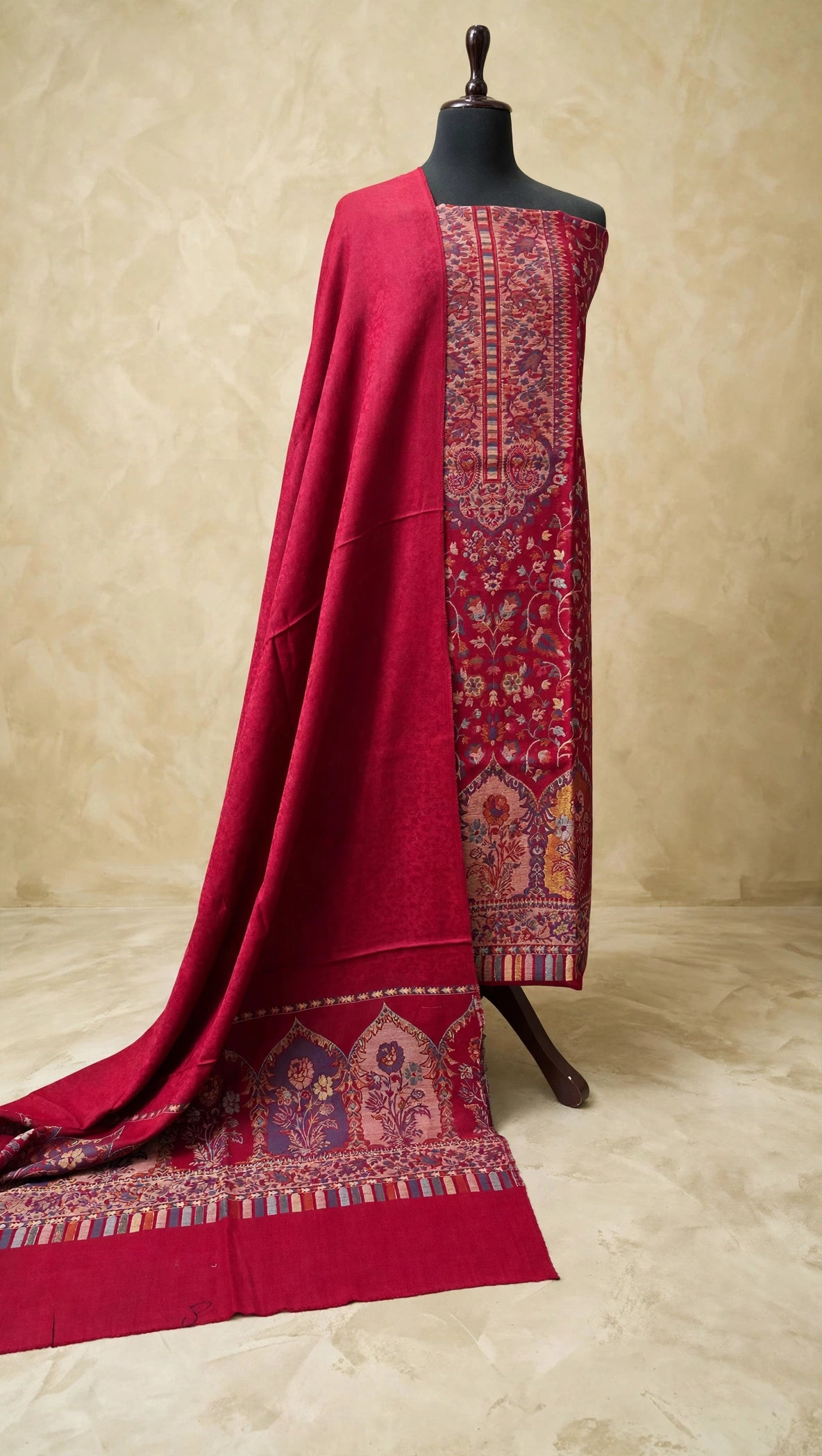 3pc Unstitched Mehroon Moonlight Pashmina Suit